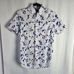 Tommy Hilfiger Linen Cotton Short Sleeve Stripe Floral Button Up Mens XS Blue